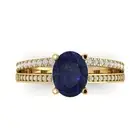 3.12 Oval split shank Blue Sapphire Promise Engagement Ring 14k Yellow Gold