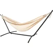 10ft Black Universal Steel Hammock Stand & Authentic Double Vichy Hammock in Sand