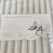 Sky Watercolor Stripe Percale Gray Sheet Set, King $240 MSRP