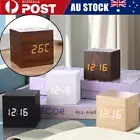 Digital Alarm Clock Wooden Table Desk Bedside LED Clock with Temperature Display