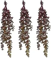 FLIPPED 3 Pack Artificial Plant Succulent Plants Hanging String Pearls Plant Fake Lover Tears Plants (Purple&13.7 in)