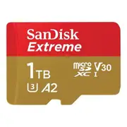 SanDisk Extreme 1TB microSDXC Memory Card Class 10 - U3 - V30 - A2 - Read up to 190MB/s - Write up to 130MB/s - Perfect for 4G Smartphones / Tablets / Cameras [SDSQXAV-1T00-GN6MA]