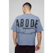 Mens Charcoal ABODE Heavyweight Oversized Boxy Print T-Shirt