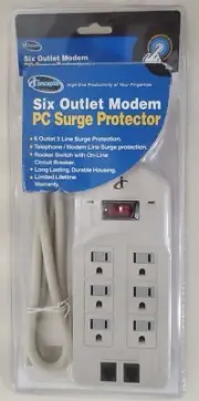 iConcepts 6 Outlet, Telephone, Modem, PC, Fax Surge Protector NEW IN PACKAGE
