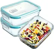 Tongke 3 Pack Airtight Glass Food Storage Containers with Lids - Glass Meal Prep Food Lunch Box (1040 ML)
