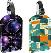 [KQNZT] Luggage Tag, 2 Pack Personalized Luggage Tags for Suitcases, Faux Leather Luggage Tag, Luggage Tag Cute, Baggage Tag, Modern Geometric Pattern Green Abstract Art
