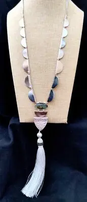 Nakomal 36" L Labradorite Silvertone w/ Copper Accent Tassel Drop Necklace NWT