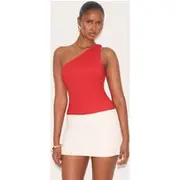 Burnt Orange Textured One Shoulder Longline Vest Top, Burnt Orange