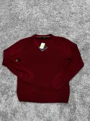 Tricots St Raphael Men's Medium Sweater Maroon Knit V-Neck Pullover Acrylic NWT