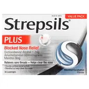 [Strepsils & Strepfen] Strepsils Plus Blocked Nose Relief Menthol Eucalyptus Lozenges 36 Pack
