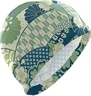 Green Japanese Zephyr Cherry Blossoms bathing caps for beginners Short Hair waterproof swim caps for women swimming Hair Protection and Drag Reduction gorro para nadar mujer