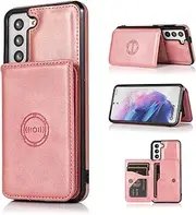 [YocoverTech] for Samsung S21 FE Case,for Galaxy S21 FE 5G Back Case,PU Leather Magnetic Back Shell Cover Case with Card Holders[6.4 inch]-Pink