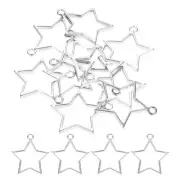 50Pcs Pentagram Alloy Open Back Bezel Pendants Resin Frame Silver Tone