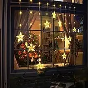 Quntis Christmas Window Lights, Color Changing 76 LEDs 9 Stars Battery Operated Xmas Curtain Lights with Timer and 8 Modes, Fairy String Lights with Suction Cup Hook for Bedroom (Battery Not Included)