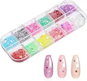 PLAFOPE Valentines Nail Charms Bulk Chunky Glitter Manicure Powder Nail Glitter Mix Set Storage Box