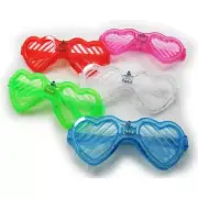 12/PK Flashing LED Slotted Shutter Heart Shape Light Up Show Party Toy Glasses