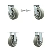 6 Inch Thermoplastic Rubber Caster Set with Ball Bearings 2 Swivel Lock 2 Rigid