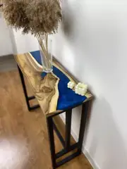Epoxy Resin Wood Console Table, Live Edge Entryway Table, Narrow Walnut Sofa Tab