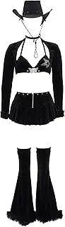 [MEOWCOS.COM] MEOWCOS Gothic Cowgirl Suit Halloween Black Bra and Skirt with Crop Cardigan and Hat