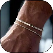 [YANCHUN] Silver Bracelet for Men Silver Chain Bracelet Dainty Mens Silver Bracelet 2mm Snake Box Chain Link Braclets Adjustable Silver Bracelets Jewelry Gifts for Men Boys