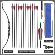 56" 30-50lbs Archery Takedown Recurve Bow Mixed Carbon Arrow Metal Riser