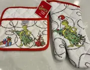 Williams Sonoma The Grinch Christmas Oven Mitt & Potholder Set Of 2 ~ NWT