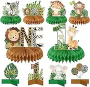 10 PCS Wild One Honeycomb Centerpieces Birthday Decorations for Boys and Girls Safari Centerpieces for Tables 3D Double Side Baby Shower Jungle Animals Party Decorations