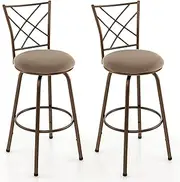 [Giantex] Swivel Bar Stool Set of 2, 61-76cm Seat Height Barstool Set, Plush Fabric Cushioned Seat & Cozy Backrest, Extra Leg Tubes for Height Increasement, Adjustable Height Chairs