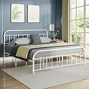ALFORDSON Metal Bed Frame Bed Base King Size, Bed Mattress Foundation with Reinforced Steel Frame, Industrial Mattress Platform with Rust-Resistant Finish, White Color