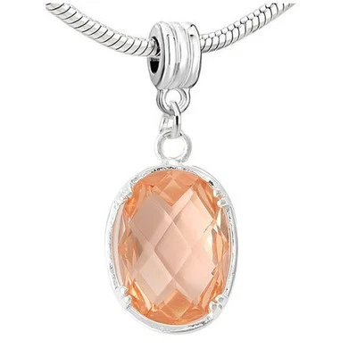 Oval Sparkly Pink Cubic Zircon Dangling Charm European Bead Compatible for Most