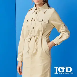 【IGD 英格麗】速達-網路獨賣款-時尚翻領燈芯絨洋裝(卡其色)