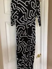 BNWT Keith Haring x Alice + Olivia Black White Dancing Man Fitted Dress size 6