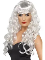 Siren Wig White Long Curly with Cut Fringe Fancy Dress Costume Accessory