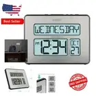 Illuminated Large Digit Atomic Clock with Calendar & Snooze Feature in Silver