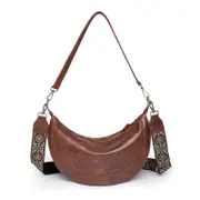 Crossbody Bag for Women Vegan Leather Handbag with Adjustable Guitar Strap,Dark Brown