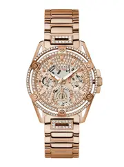 GUESS Women's Rose Gold Crystal Queen Watch in Pink