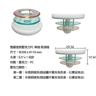 綠玉雙層透明吸頂燈 E27x1另計 單燈燈座 走道 燈具 玄關 陽台 可換燈泡 綠色透明 向下吸頂燈 (5折)