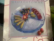 Georgetown Essentials Toscany Collection Blue Glass Relish Dish Server Plate New