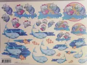 A4 DECOUPAGE / PAPER TOLE Sheets - Mireille E 716 Hippos, Clownfish, Whales
