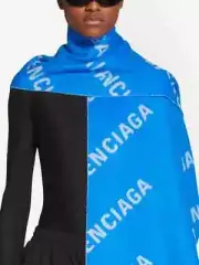 Balenciaga Allover Logo Macro Scarf New With Tags Blue