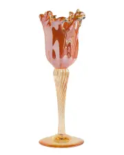 The House of Florence Venezia Handmade Italian Glassware 38cm Candle Holder- Peach