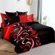 Dreamfields Single Black Red Floral Soft Quilt/Doona Cover Set