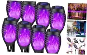 Halloween Decorations Outdoor, Halloween Solar Lights with Flame 8Pack Purple