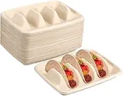 FONDOTIN 50pcs Disposable Taco Holder Divided Taco Tray with Nonslip Surface for Outdoor Picnics Parties Versatile Snack Serving