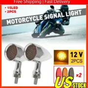 2x Chrome Motorcycle Bullet Amber LED Red Brake Turn Blinker Signal Lights