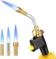 Yontwe High Intensity Propane Torch Kit GJ-8000 Trigger Start Map Gas Burner with Self-Ignition and Brass Button Welding Torch with 3 Nozzles for MAPP CGA600 Thread Connection