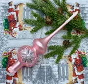 Pink christmas glass tree topper, winter decor, vintage style christmas ornament