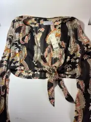 Urban Outfitters Women's Size S-P Brown Tie Front Tiger Dragon Cropped Top