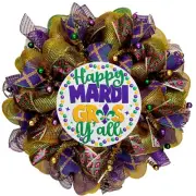 Happy Mardi Gras Y' all Ribbon Wreath Handmade Deco Mesh