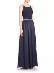 NEW Aidan Mattox Navy Blue Embellished Combo Gown Tulle Skirt NWT Size 10* $365